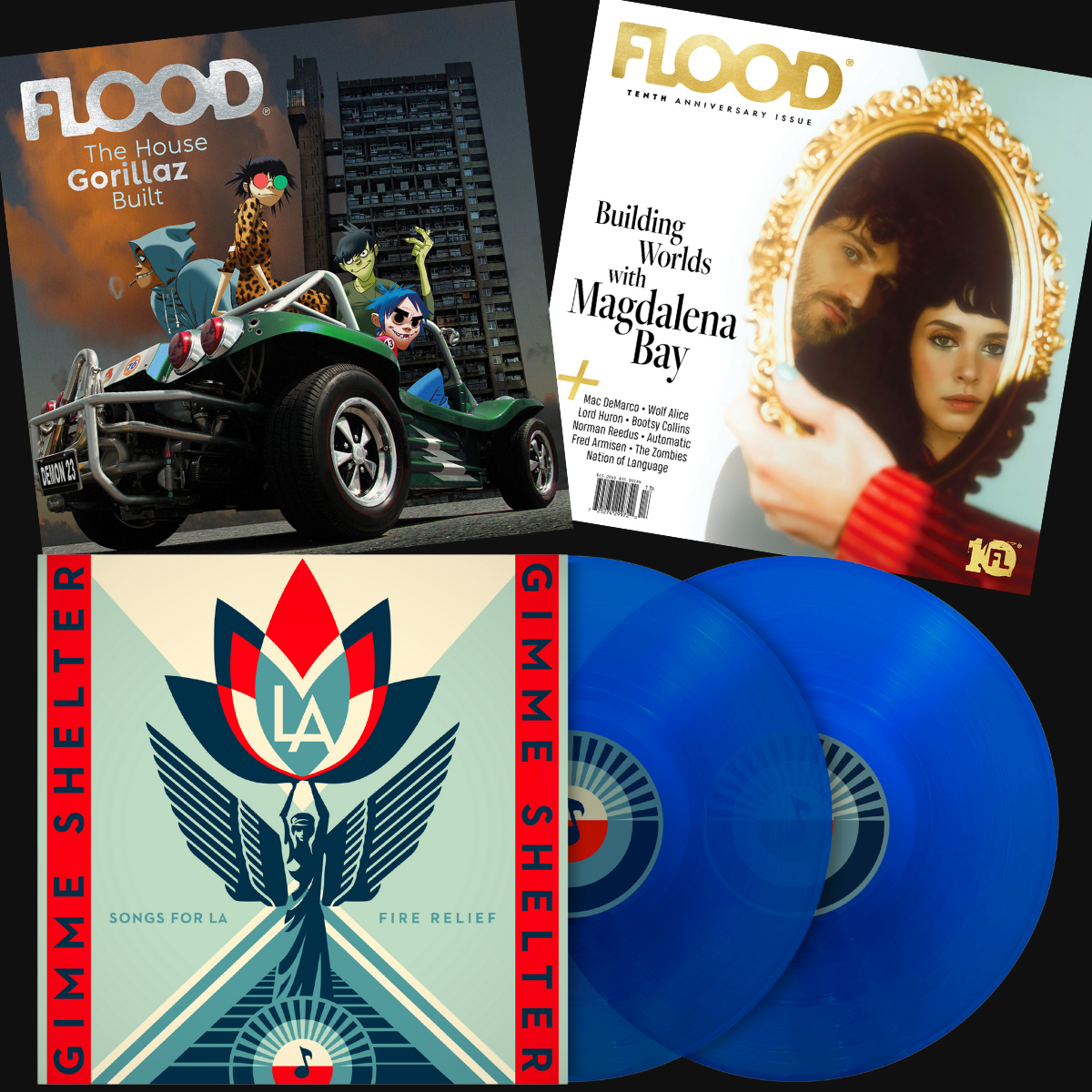 BUNDLE: FLOOD 13—The Tenth Anniversary Issue + Gimme Shelter—Songs for LA Fire Relief Double LP