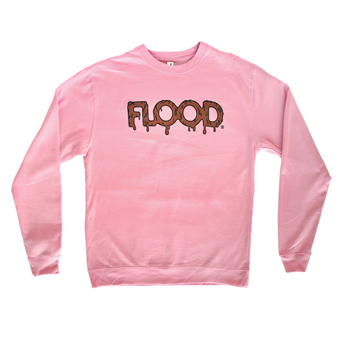 FLOOD Gold Logo Pink Crewneck Sweatshirt